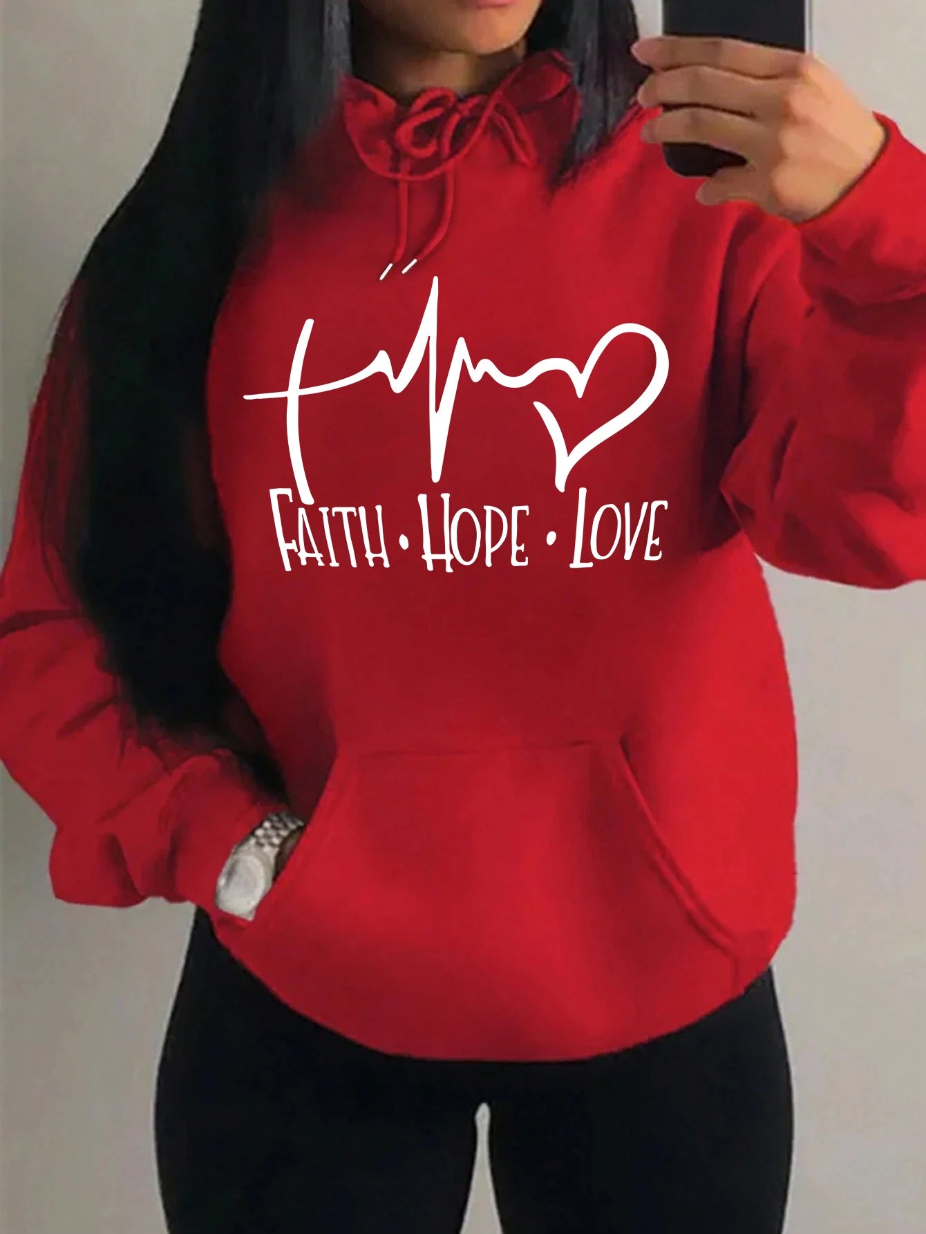 Loose Fit 'Faith Hope Love' Print Streetwear Hoodie