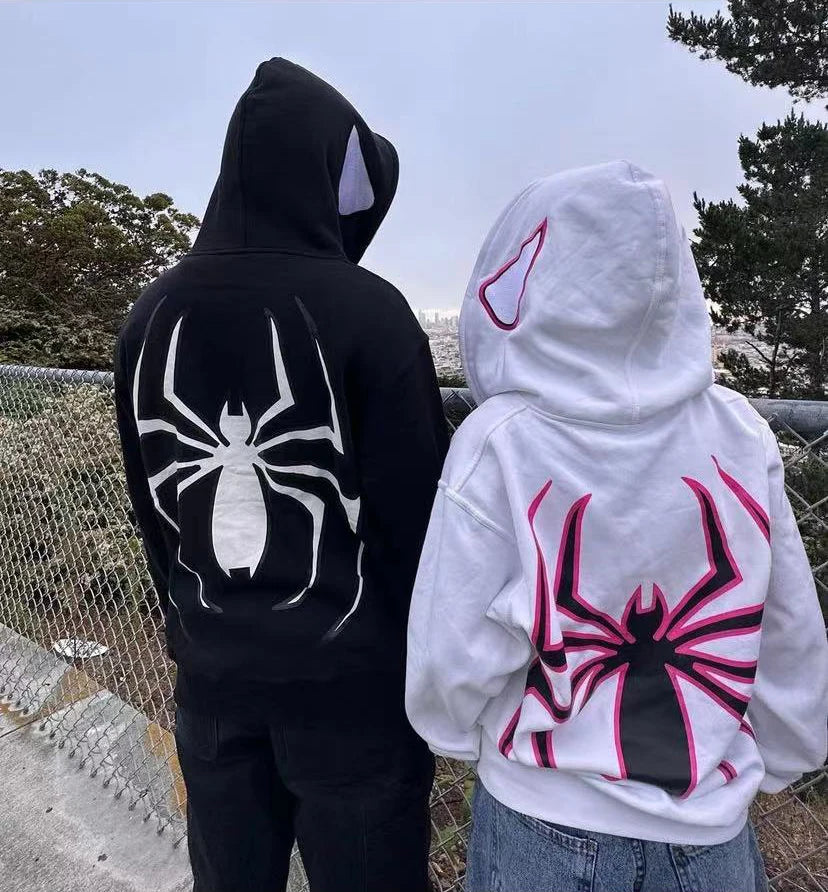 Y2K / Punk Full Zip Hoodie with Spider Print