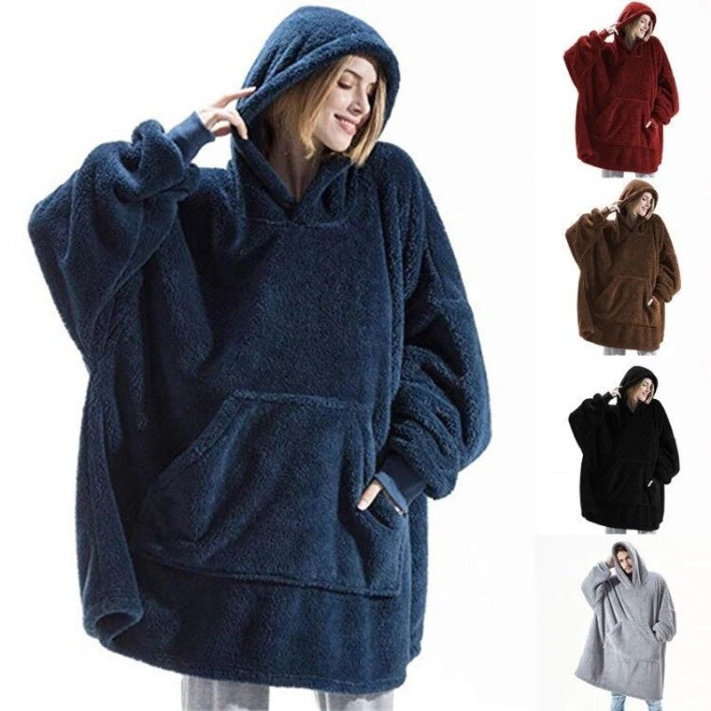 Double-Sided Fleece Hoodie Blanket (Winter Oversize)