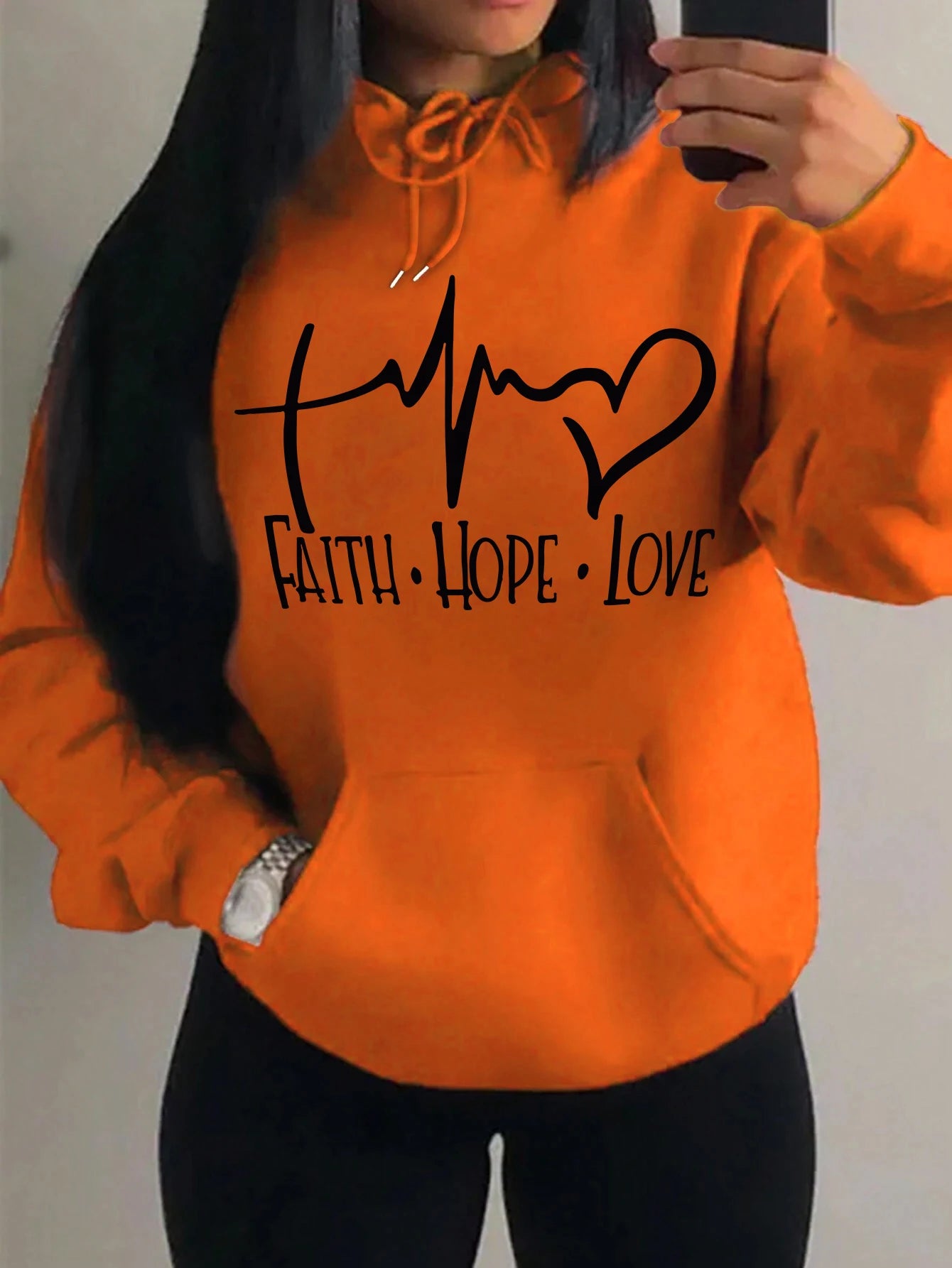 Loose Fit 'Faith Hope Love' Print Streetwear Hoodie