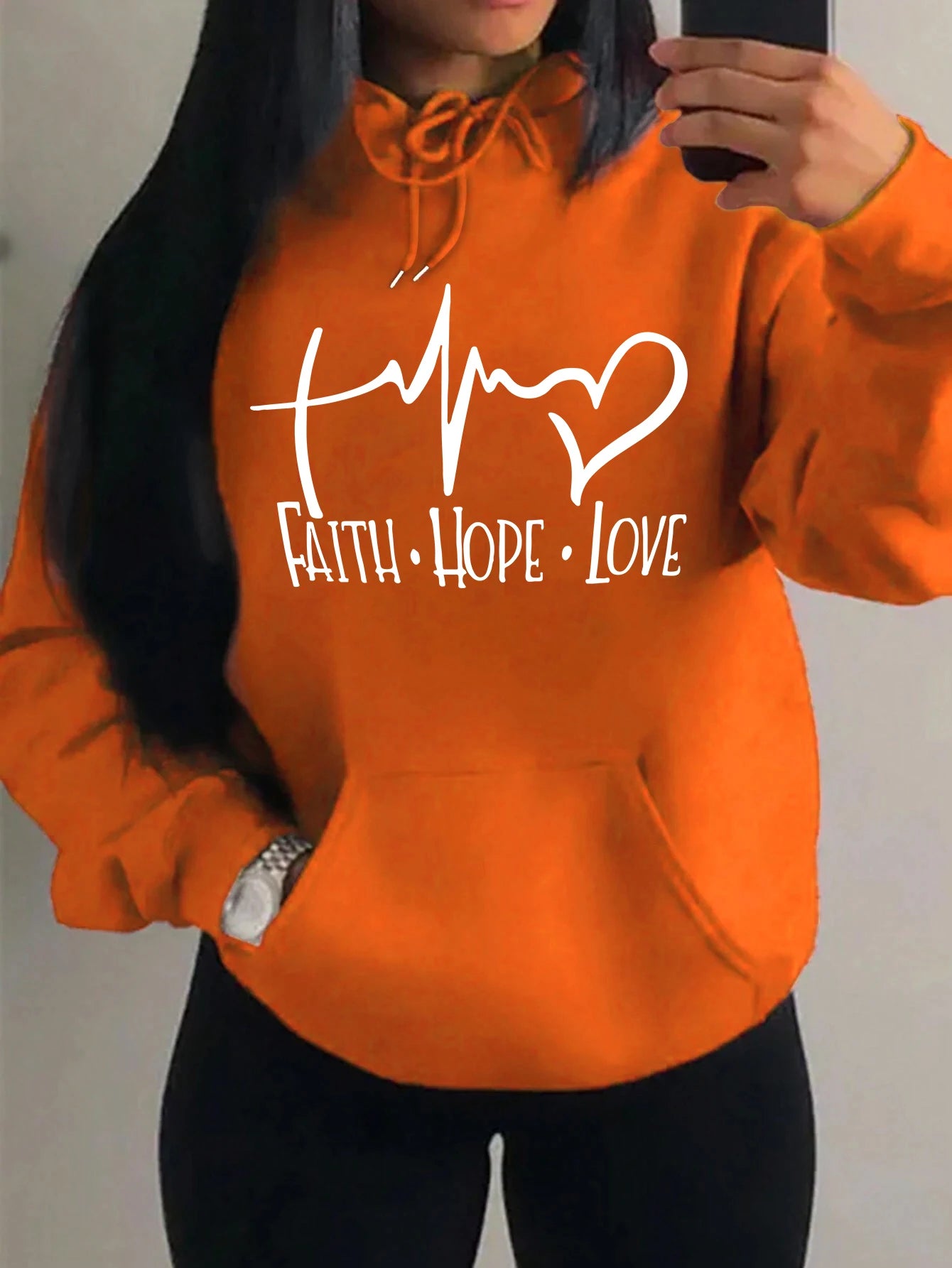 Loose Fit 'Faith Hope Love' Print Streetwear Hoodie