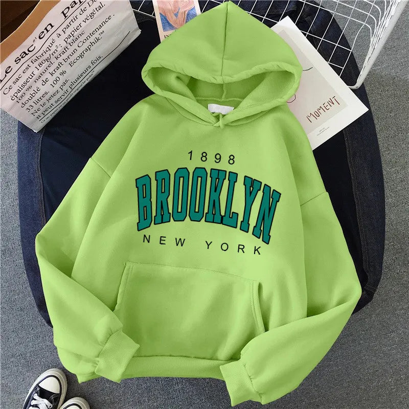 Loose Fit Brooklyn Print Hoodie (Fleece Lined)
