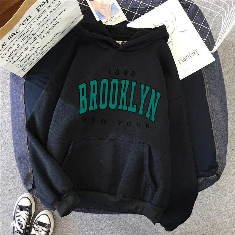 Loose Fit Brooklyn Print Hoodie (Fleece Lined)