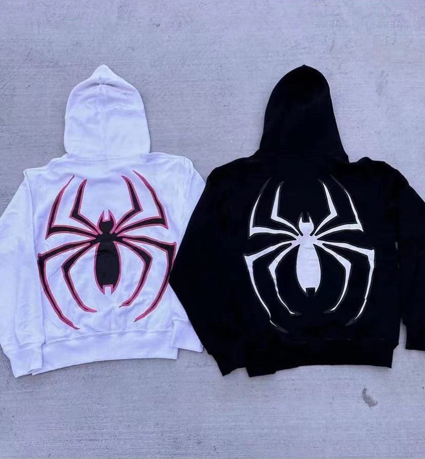 Y2K / Punk Full Zip Hoodie with Spider Print