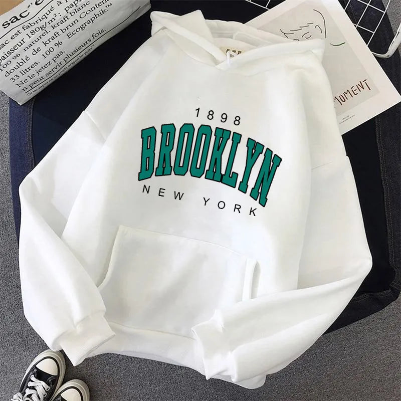 Loose Fit Brooklyn Print Hoodie (Fleece Lined)