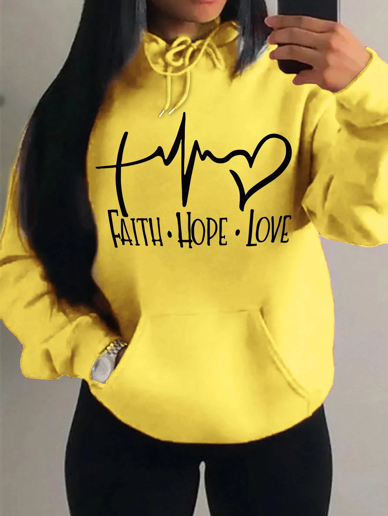Loose Fit 'Faith Hope Love' Print Streetwear Hoodie