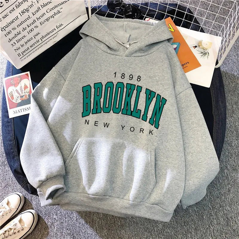 Loose Fit Brooklyn Print Hoodie (Fleece Lined)