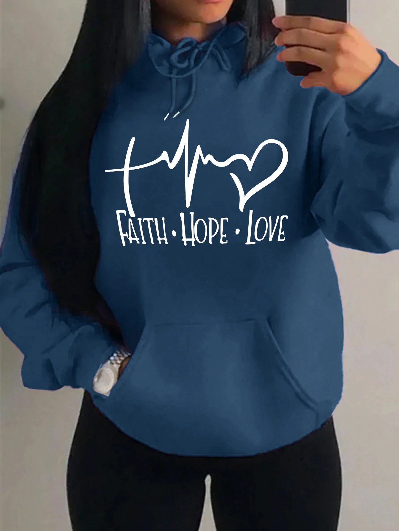 Loose Fit 'Faith Hope Love' Print Streetwear Hoodie