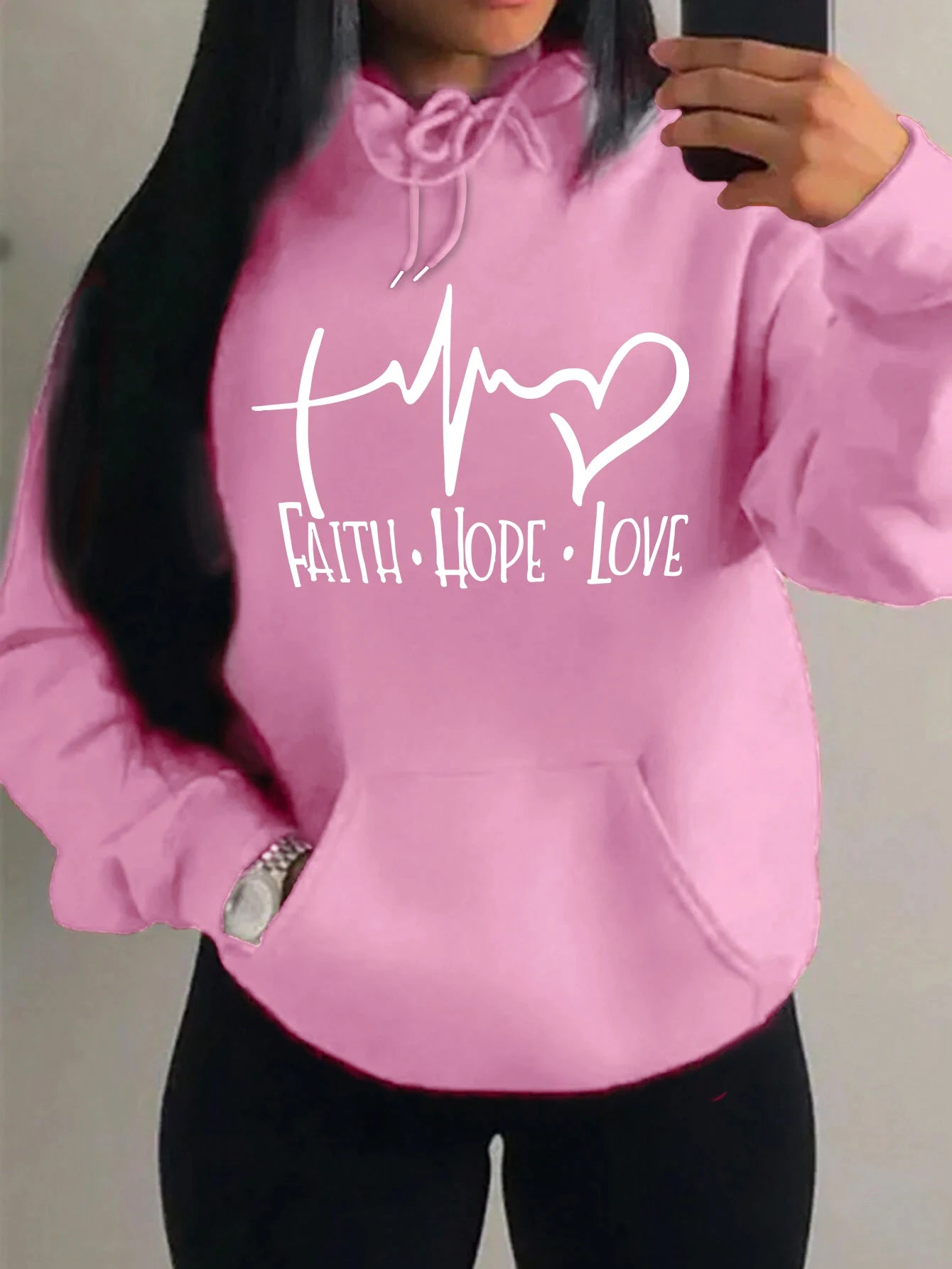 Loose Fit 'Faith Hope Love' Print Streetwear Hoodie