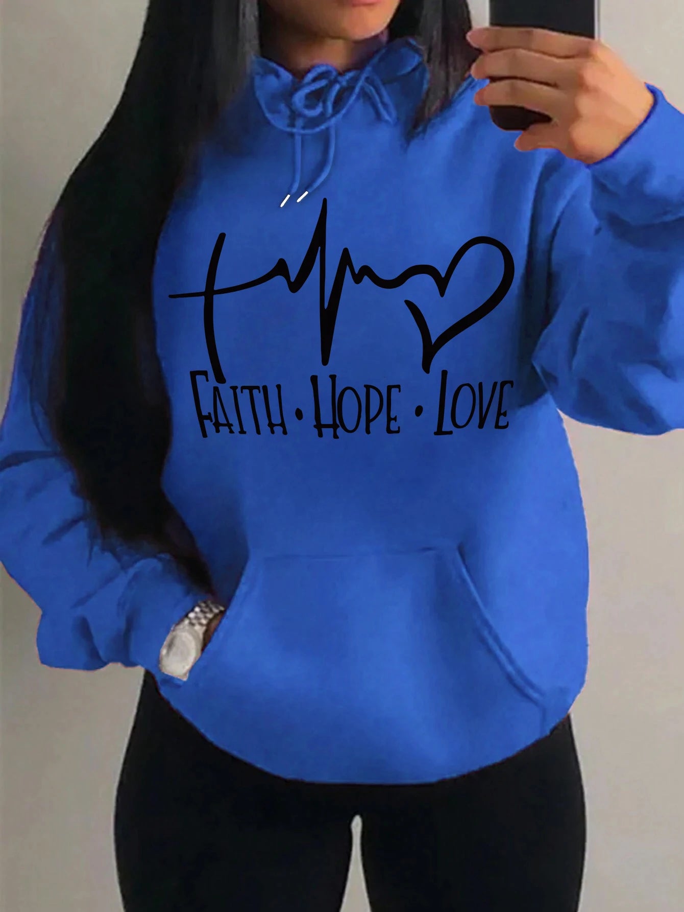 Loose Fit 'Faith Hope Love' Print Streetwear Hoodie