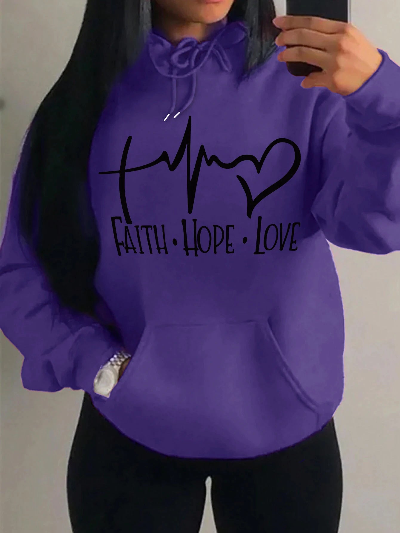 Loose Fit 'Faith Hope Love' Print Streetwear Hoodie