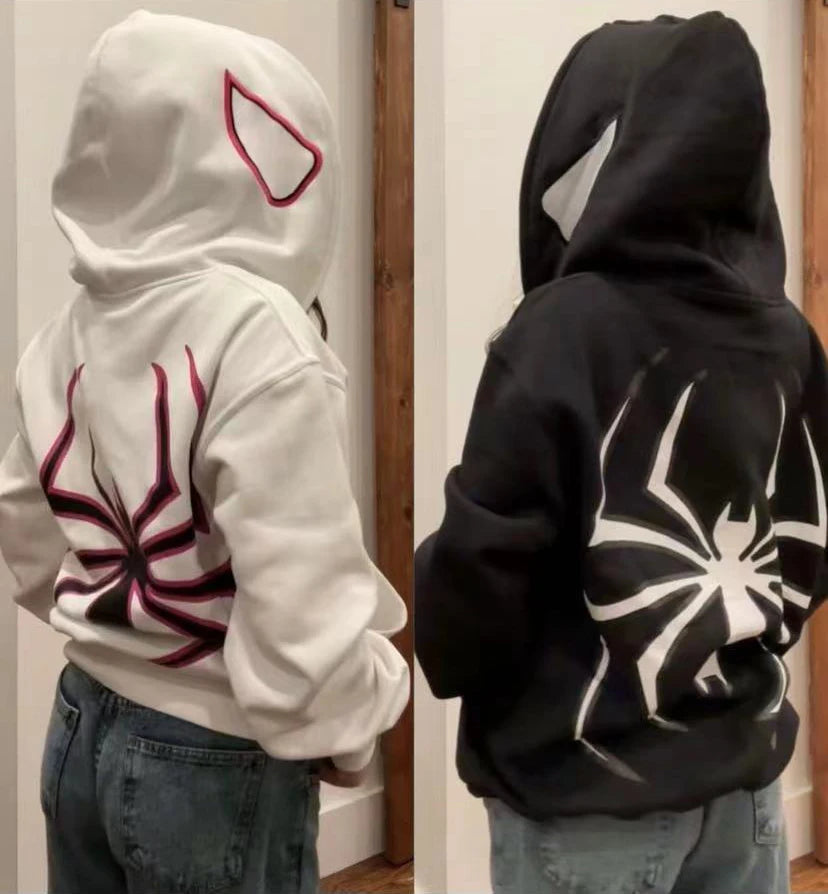 Y2K / Punk Full Zip Hoodie with Spider Print