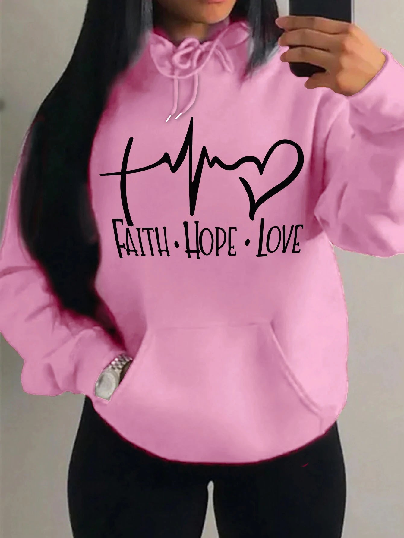 Loose Fit 'Faith Hope Love' Print Streetwear Hoodie