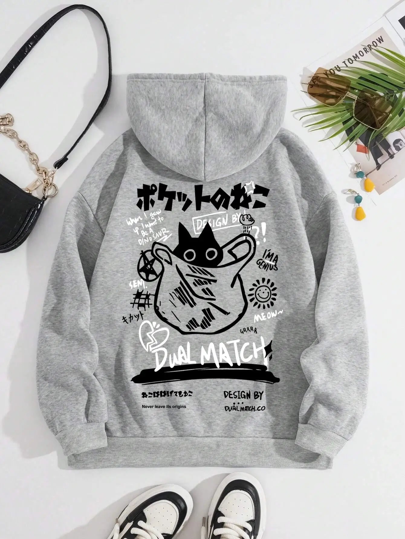 Cute Women's Loose Fit Cartoon Cat Hoodie