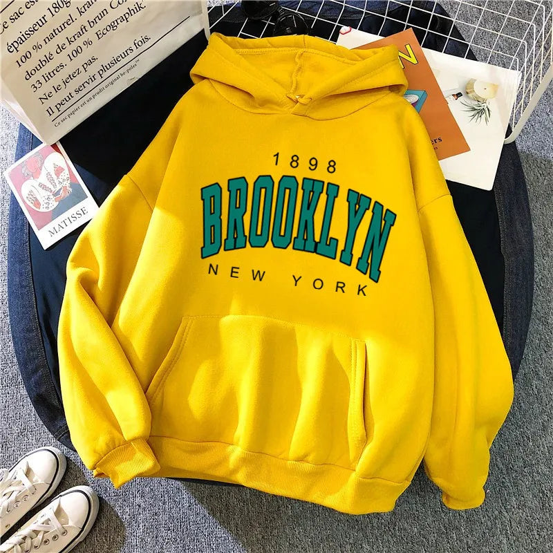 Loose Fit Brooklyn Print Hoodie (Fleece Lined)