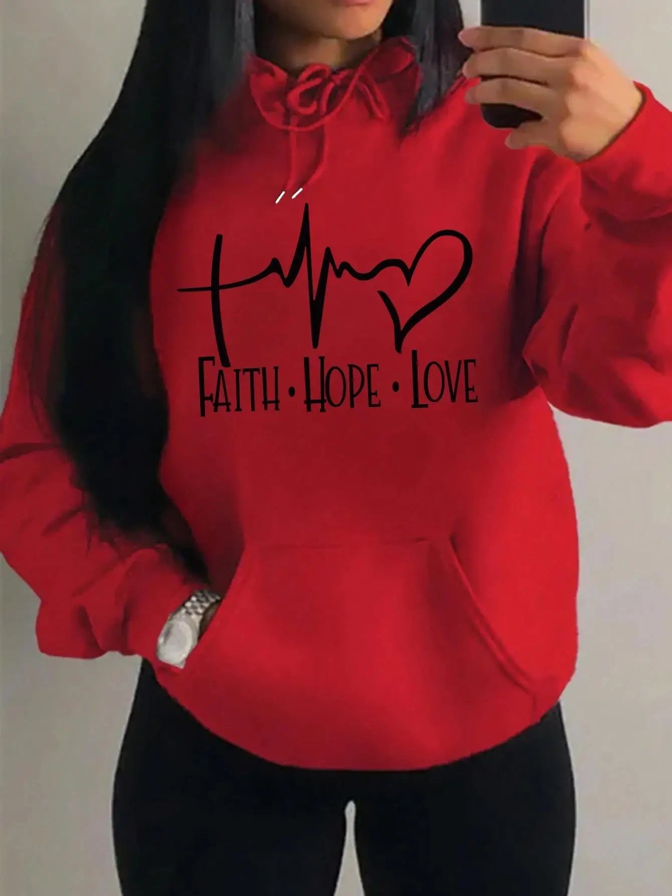 Loose Fit 'Faith Hope Love' Print Streetwear Hoodie