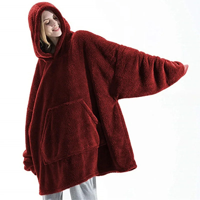 Double-Sided Fleece Hoodie Blanket (Winter Oversize)