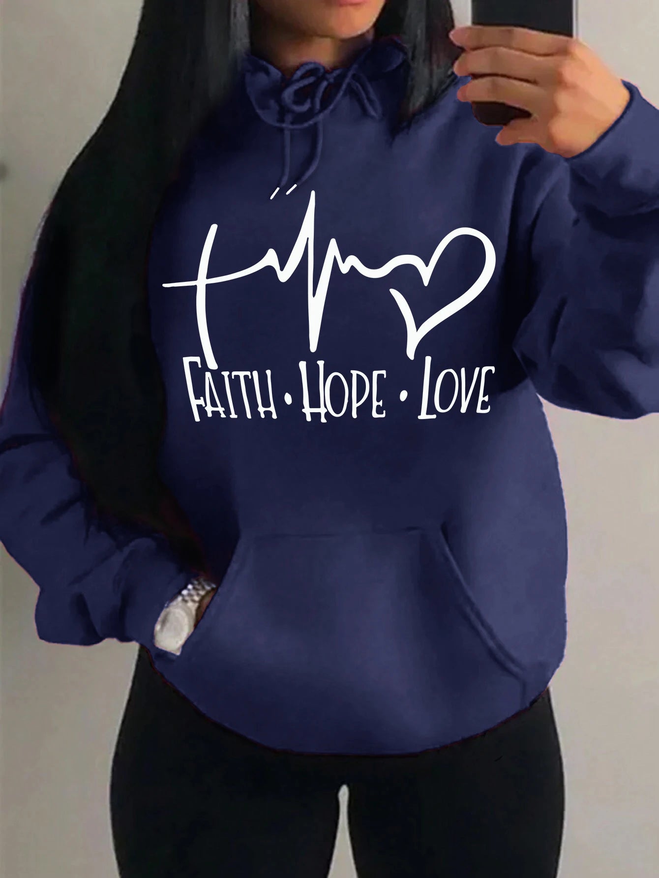 Loose Fit 'Faith Hope Love' Print Streetwear Hoodie