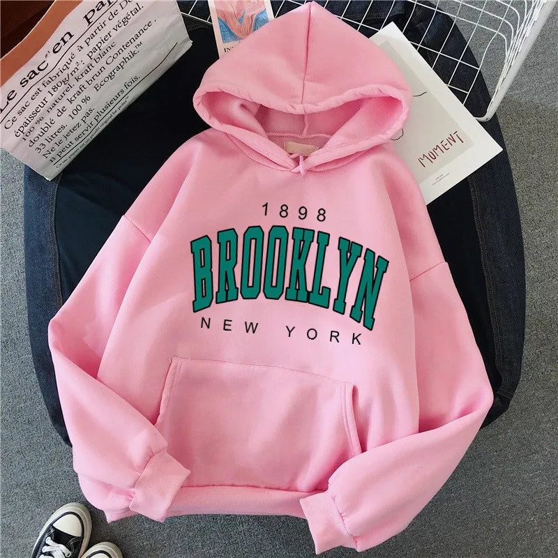 Loose Fit Brooklyn Print Hoodie (Fleece Lined)