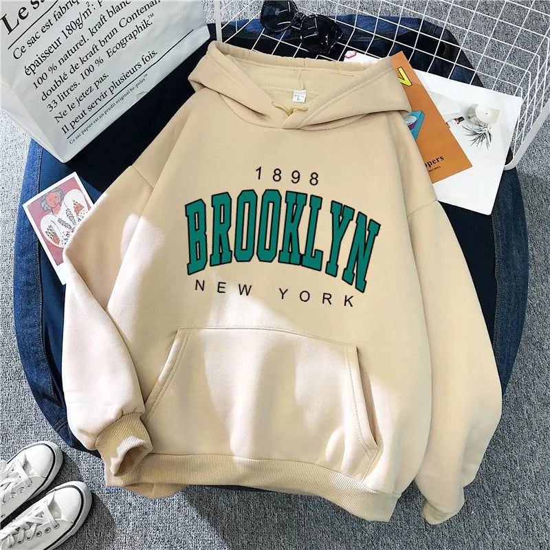 Loose Fit Brooklyn Print Hoodie (Fleece Lined)