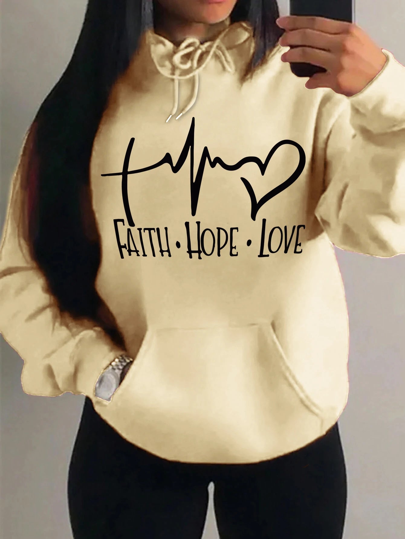 Loose Fit 'Faith Hope Love' Print Streetwear Hoodie