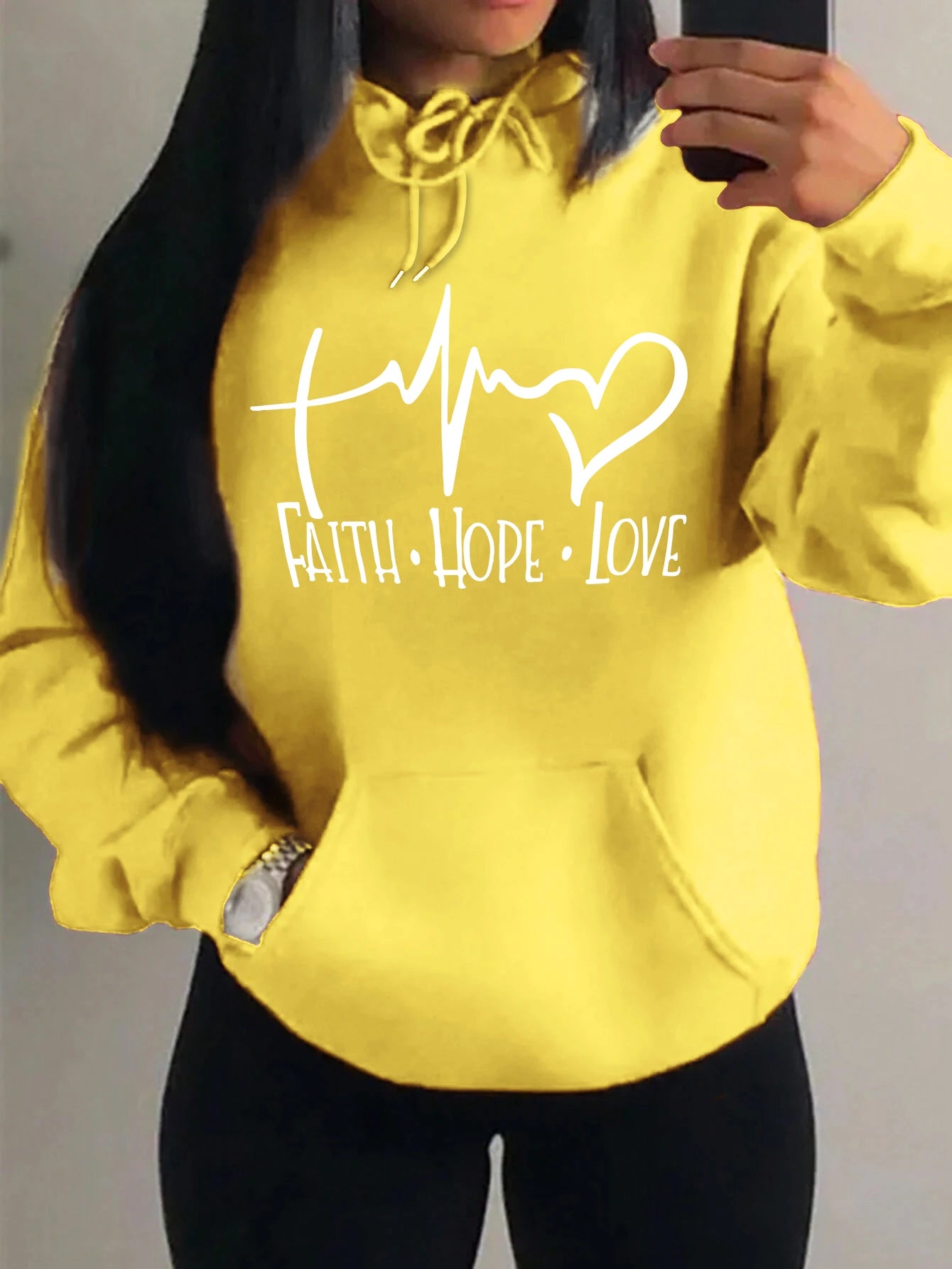 Loose Fit 'Faith Hope Love' Print Streetwear Hoodie