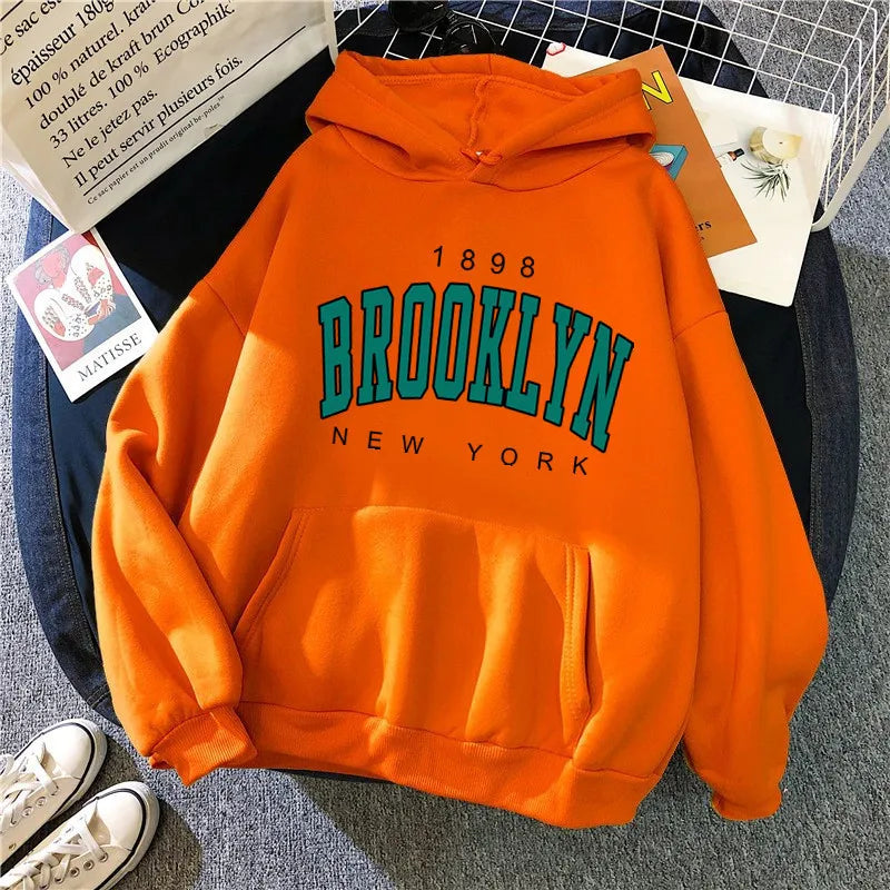 Loose Fit Brooklyn Print Hoodie (Fleece Lined)