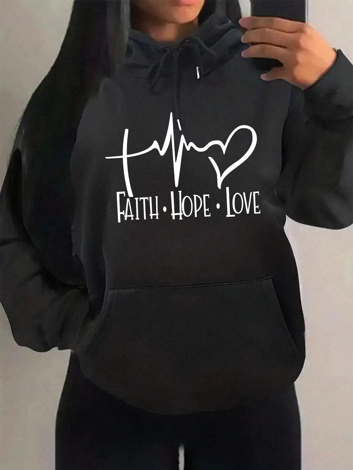 Loose Fit 'Faith Hope Love' Print Streetwear Hoodie