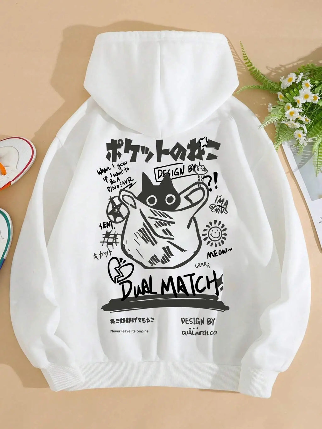 Cute Women's Loose Fit Cartoon Cat Hoodie