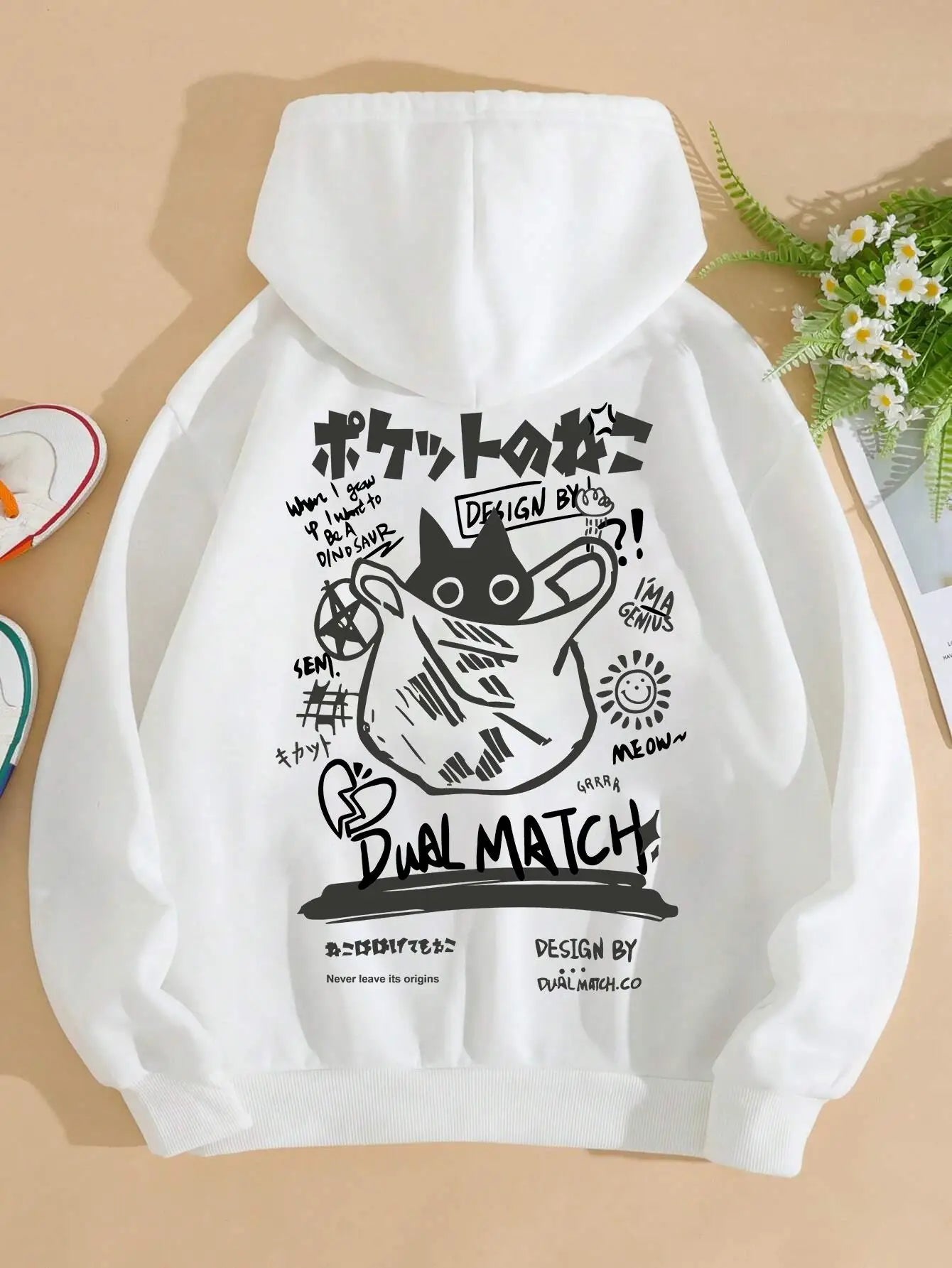 Cute Women's Loose Fit Cartoon Cat Hoodie