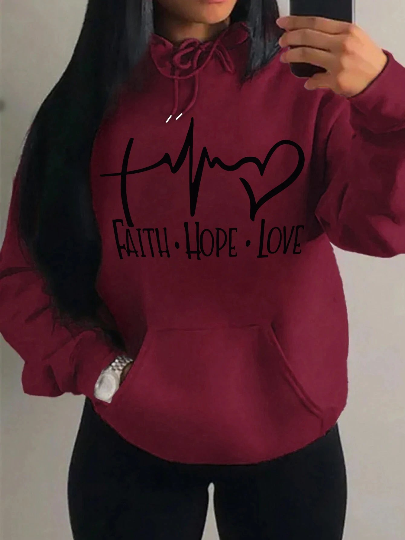 Loose Fit 'Faith Hope Love' Print Streetwear Hoodie