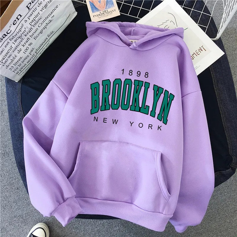 Loose Fit Brooklyn Print Hoodie (Fleece Lined)