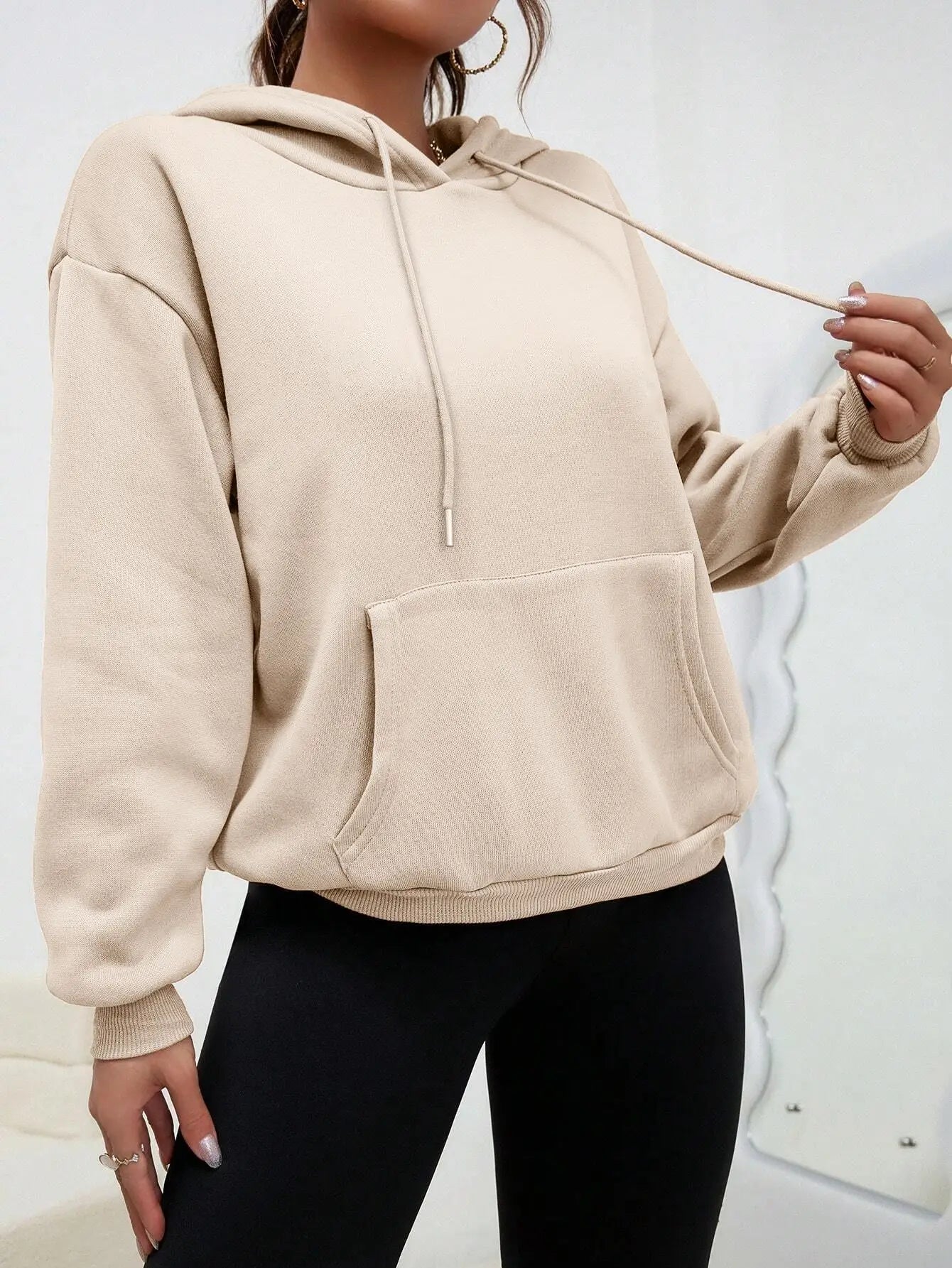 Unisex Loose Fit Solid Color Fleece-Lined Hoodie with Pocket