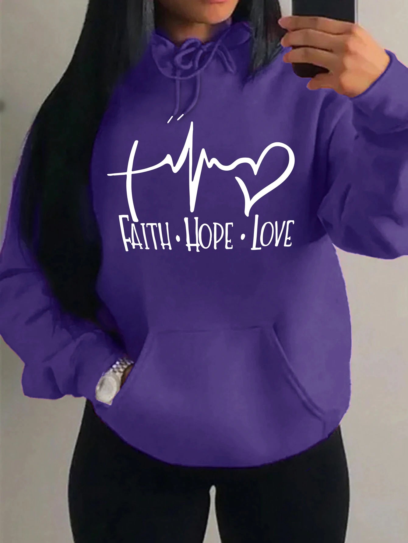 Loose Fit 'Faith Hope Love' Print Streetwear Hoodie