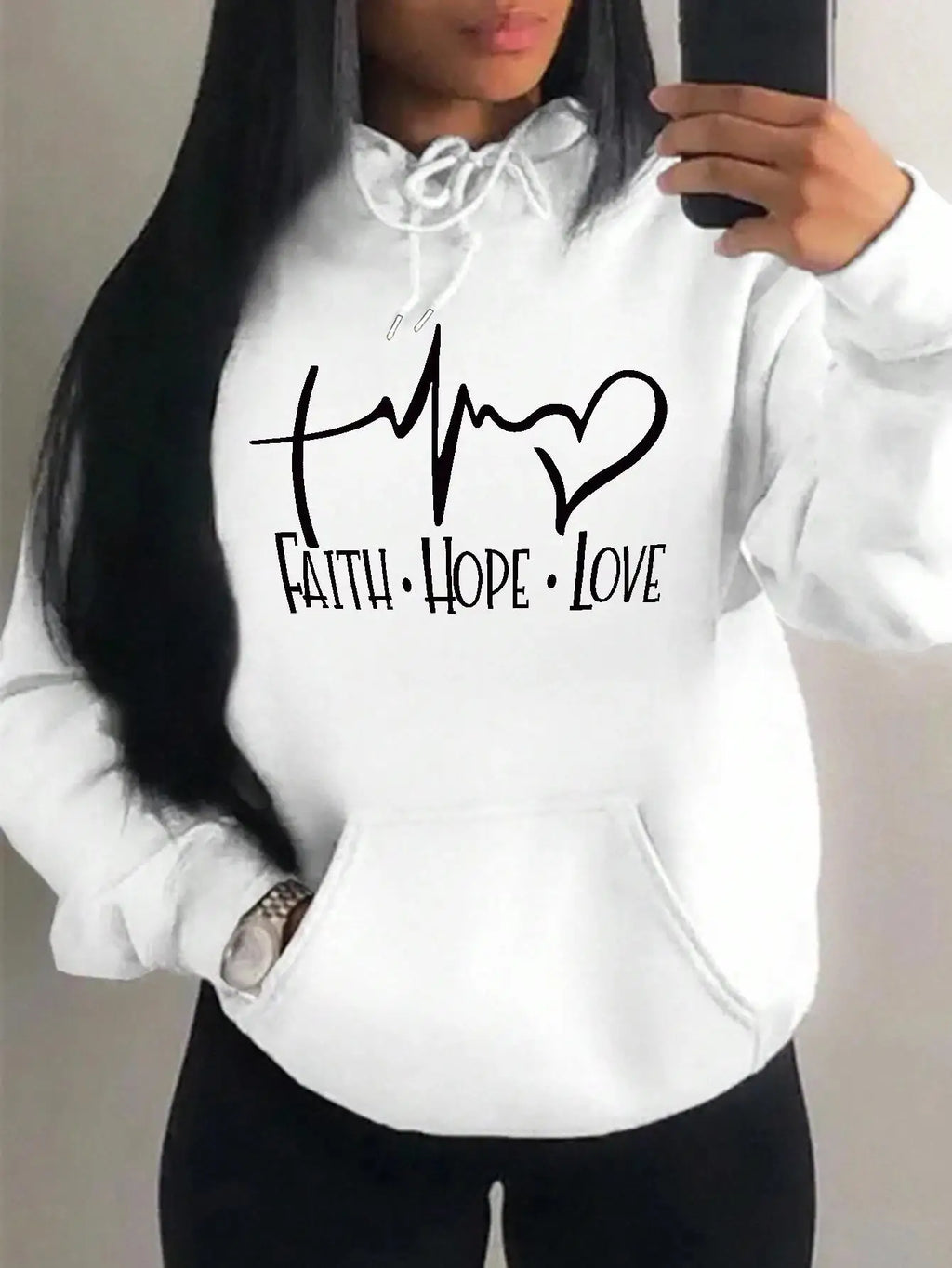 Loose Fit 'Faith Hope Love' Print Streetwear Hoodie