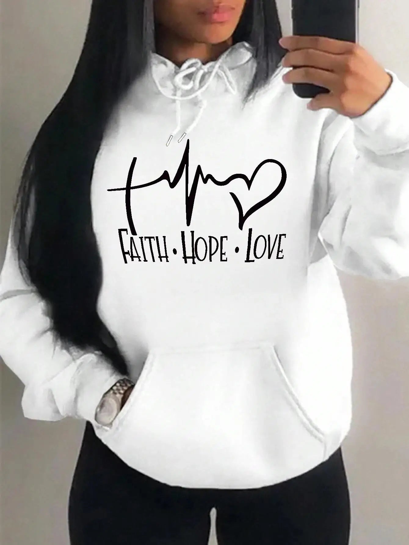 Loose Fit 'Faith Hope Love' Print Streetwear Hoodie